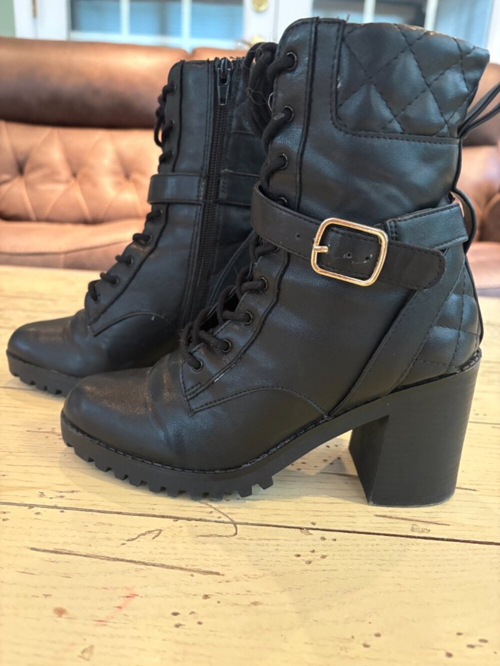 Express Black combat ankle boots, lace up & chunky heel, 7